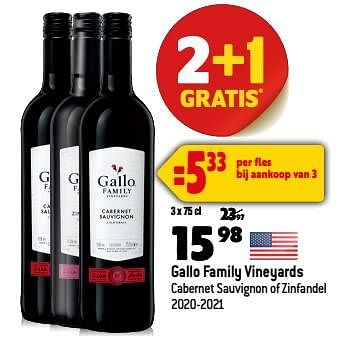 Promotions Gallo family vineyards cabernet sauvignon of zinfandel 2020-2021 - Vins rouges - Valide de 13/09/2023 à 10/10/2023 chez Louis Delhaize