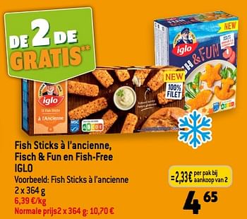 Promoties Fish sticks à l’ancienne, fisch + fun en fish-free iglo - Iglo - Geldig van 13/09/2023 tot 19/09/2023 bij Louis Delhaize
