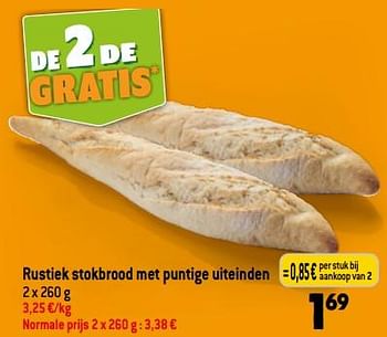 Promoties Rustiek stokbrood met puntige uiteinden - Huismerk - Louis Delhaize - Geldig van 13/09/2023 tot 19/09/2023 bij Louis Delhaize