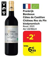 Frankrijk bordeaux côtes de castillon château roc du pin biodynamisch rood, 2021-Rode wijnen