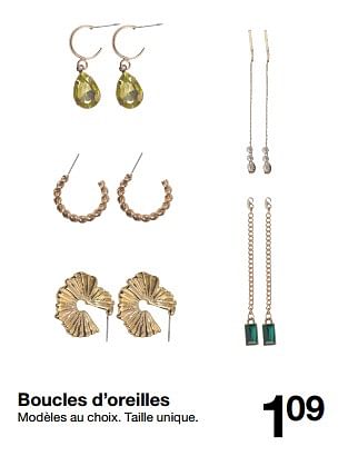 Promotions Boucles d’oreilles - Produit maison - Zeeman  - Valide de 16/09/2023 à 22/09/2023 chez Zeeman