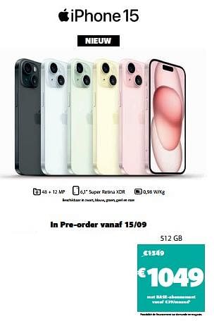 Promotions Apple iphone 15 512gb - Apple - Valide de 15/09/2023 à 01/10/2023 chez Base