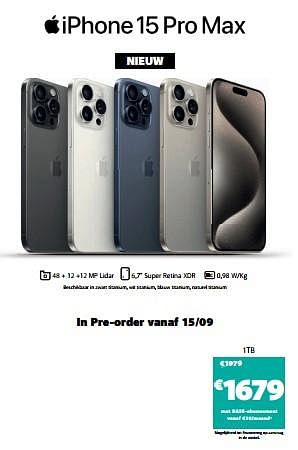 Promoties Apple iphone 15 pro max 1tb - Apple - Geldig van 15/09/2023 tot 01/10/2023 bij Base