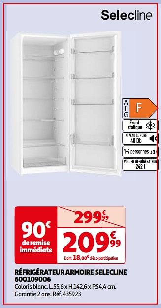 Promotions Réfrigérateur armoire selecline 600109006 - Selecline - Valide de 19/09/2023 à 02/10/2023 chez Auchan Ronq