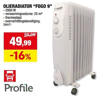 Promotions Profile olieradiator fogo 9 - Profile - Valide de 13/09/2023 à 24/09/2023 chez Hubo