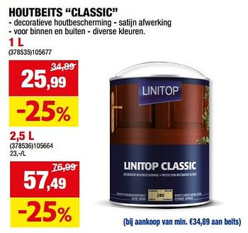 Promoties Houtbeits classic - Linitop - Geldig van 13/09/2023 tot 24/09/2023 bij Hubo
