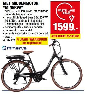Promoties Elektrische fietsen met middenmotor minerva - Minerva - Geldig van 13/09/2023 tot 24/09/2023 bij Hubo
