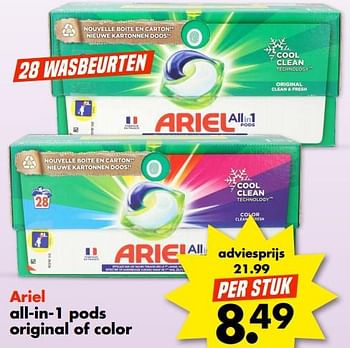 Promoties Ariel all-in-1 pods original of color - Ariel - Geldig van 11/09/2023 tot 24/09/2023 bij Wibra
