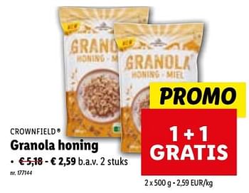 Promoties Granola honing - Crownfield - Geldig van 20/09/2023 tot 26/09/2023 bij Lidl