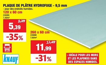 Promotions Plaque de plâtre hydrofuge - Knauf - Valide de 13/09/2023 à 24/09/2023 chez Hubo