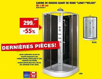 Promotions Cabine de douche quart de rond luna helios - Aqualine - Valide de 13/09/2023 à 24/09/2023 chez Hubo