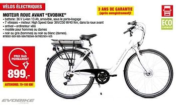 Promotions Vélos électriques moteur roue avant evobike - Evobike - Valide de 13/09/2023 à 24/09/2023 chez Hubo