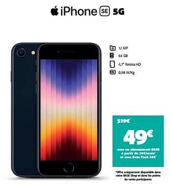 Promotions Apple iphone se 5g - Apple - Valide de 15/09/2023 à 01/10/2023 chez Base