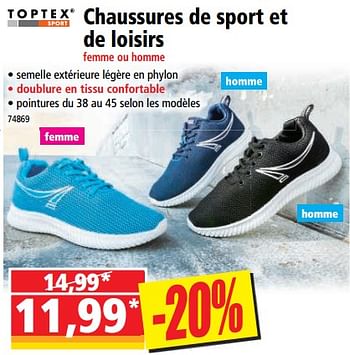 Promotions Chaussures de sport et de loisirs femme ou homme - TopTex - Valide de 20/09/2023 à 26/09/2023 chez Norma