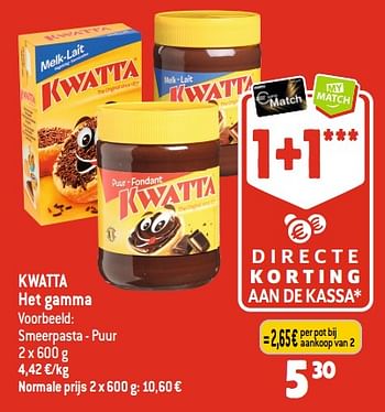 Promoties Kwatta smeerpasta - puur - Kwatta - Geldig van 20/09/2023 tot 26/09/2023 bij Smatch