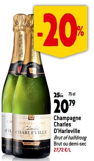 Promoties Champagne charles d`harleville brut of halfdroog brut ou demi-sec - Champagne - Geldig van 13/09/2023 tot 10/10/2023 bij Match
