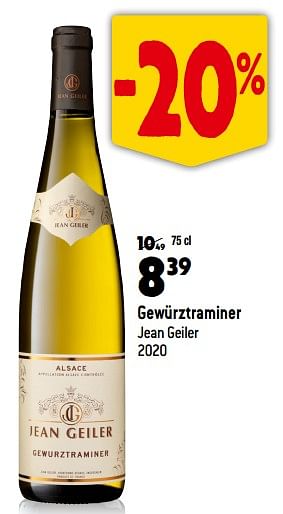 Promoties Gewürztraminer jean geiler 2020 - Witte wijnen - Geldig van 13/09/2023 tot 10/10/2023 bij Match