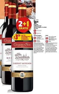 Pays d`oc couleurs du sud cabernet sauvignon of - ou merlot 2021-2022-Rode wijnen