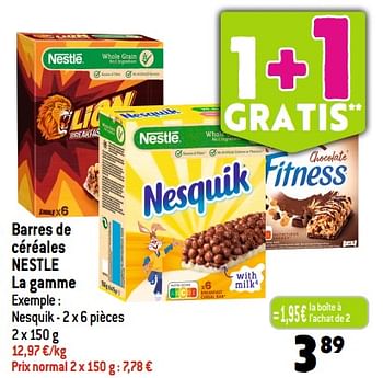 Promotions Barres de céréales nestle - Nestlé - Valide de 20/09/2023 à 26/09/2023 chez Smatch