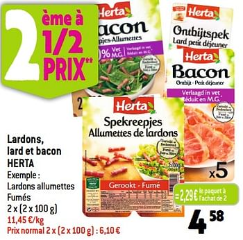 Promotions Lardons, lard et bacon herta - Herta - Valide de 20/09/2023 à 26/09/2023 chez Smatch