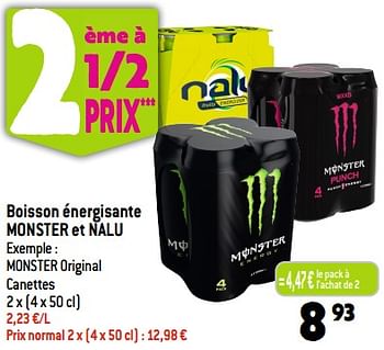 Promotions Boisson énergisante monster et nalu - Monster - Valide de 20/09/2023 à 26/09/2023 chez Match