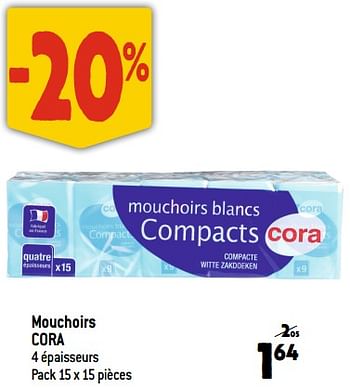 Promotions Mouchoirs cora - Produit maison - Match - Valide de 20/09/2023 à 26/09/2023 chez Match