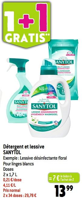 Promotions Lessive désinfectante floral pour linges blancs doses - Sanytol - Valide de 20/09/2023 à 26/09/2023 chez Match