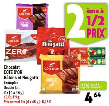 Promotions Chocolat cote d’or bâtons et nougatti - Cote D'Or - Valide de 20/09/2023 à 26/09/2023 chez Louis Delhaize