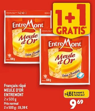 Promotions Français râpé meule d’or entremont - Entre Mont - Valide de 20/09/2023 à 26/09/2023 chez Louis Delhaize