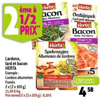 Promotions Lardons, lard et bacon herta - Herta - Valide de 20/09/2023 à 26/09/2023 chez Louis Delhaize