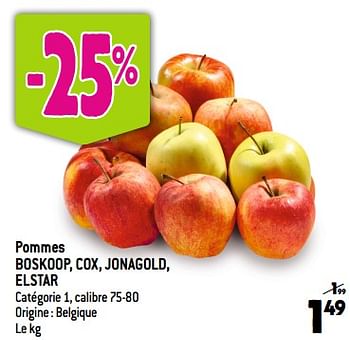 Promotions Pommes boskoop, cox, jonagold, elstar - Produit Maison - Louis Delhaize - Valide de 20/09/2023 à 26/09/2023 chez Louis Delhaize
