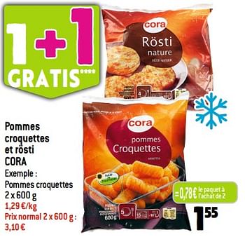 Promotions Pommes croquettes et rösti cora - Produit Maison - Louis Delhaize - Valide de 20/09/2023 à 26/09/2023 chez Louis Delhaize
