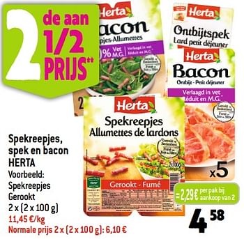 Promoties Spekreepjes, spek en bacon herta - Herta - Geldig van 20/09/2023 tot 26/09/2023 bij Louis Delhaize