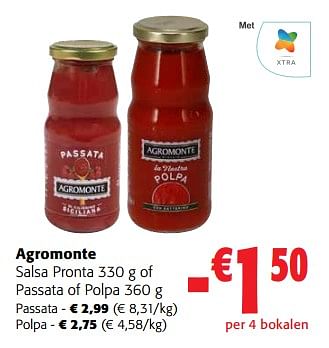 Promoties Agromonte salsa pronta of passata of polpa - Agromonte - Geldig van 20/09/2023 tot 01/10/2023 bij Colruyt