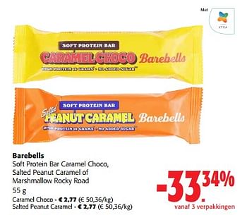 Promoties Barebells soft protein bar caramel choco, salted peanut caramel of marshmallow rocky road - Barebells - Geldig van 20/09/2023 tot 01/10/2023 bij Colruyt