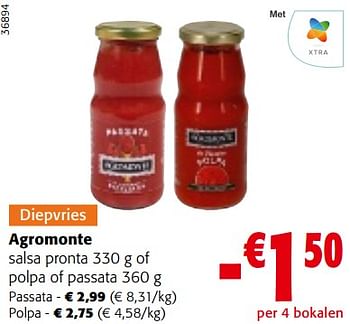 Promoties Agromonte salsa pronta of polpa of passata - Agromonte - Geldig van 20/09/2023 tot 01/10/2023 bij Colruyt