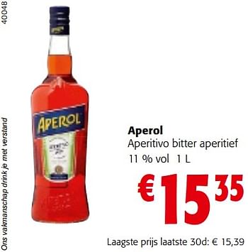 Promoties Aperol aperitivo bitter aperitief - Aperol - Geldig van 20/09/2023 tot 01/10/2023 bij Colruyt