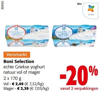 Promoties Boni selection echte griekse yoghurt natuur vol of mager - Boni - Geldig van 20/09/2023 tot 01/10/2023 bij Colruyt