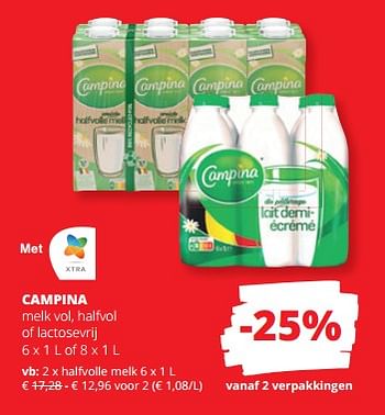 Promoties Campina halfvolle melk - Campina - Geldig van 21/09/2023 tot 04/10/2023 bij Spar (Colruytgroup)