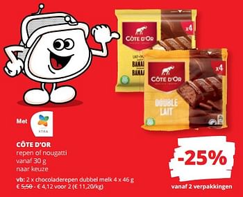 Promoties Côte d’or chocoladerepen dubbel melk - Cote D'Or - Geldig van 21/09/2023 tot 04/10/2023 bij Spar (Colruytgroup)