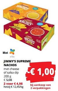 Jimmy’s supreme nachos met cheese of salsa dip-Jimmy