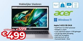 Promoties Acer aspire 3 a315-58-54ln - Acer - Geldig van 20/08/2023 tot 30/09/2023 bij Exellent