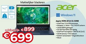 Promoties Acer aspire vero av14-51-509b - Acer - Geldig van 20/08/2023 tot 30/09/2023 bij Exellent