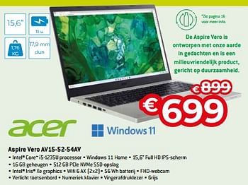 Promoties Acer aspire vero av15-52-54av - Acer - Geldig van 20/08/2023 tot 30/09/2023 bij Exellent