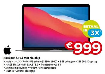 Promoties Apple macbook air 13 met m1-chip - Apple - Geldig van 20/08/2023 tot 30/09/2023 bij Exellent