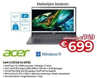Promoties Acer swift 3 sf316-51-50fb - Acer - Geldig van 20/08/2023 tot 30/09/2023 bij Exellent