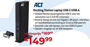 Promoties Act docking station laptop usb-c-usb-a - ACT - Geldig van 20/08/2023 tot 30/09/2023 bij Exellent
