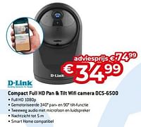 Promoties D-link compact full hd pan + tilt wifi camera dcs-6500 - D-Link - Geldig van 20/08/2023 tot 30/09/2023 bij Exellent