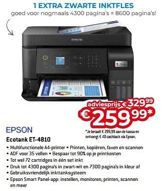 Promoties Epson ecotank et-4810 - Epson - Geldig van 20/08/2023 tot 30/09/2023 bij Exellent