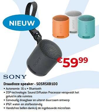 Promoties Sony draadloze speaker - sosrsxb100 - Sony - Geldig van 20/08/2023 tot 30/09/2023 bij Exellent